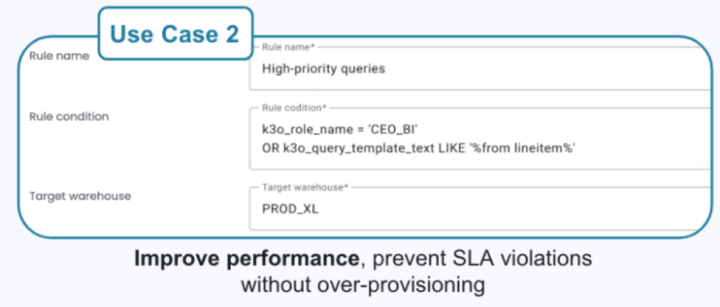 Routing rule: if role = ‘CEO_BI’ or query template contains ‘from lineitem’, route to PROD_XL.