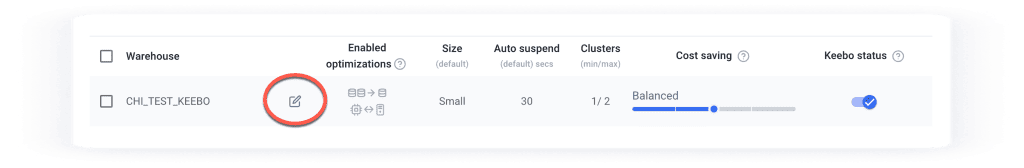 How to edit your warehouse optimization settings