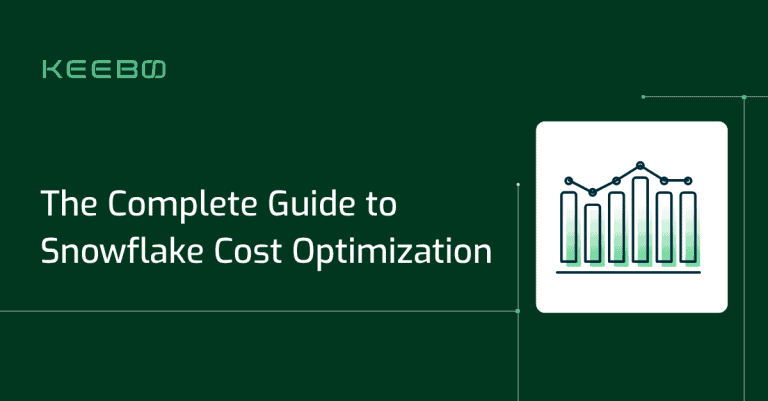 Snowflake cost optimization guide with analytics chart and Keebo branding.