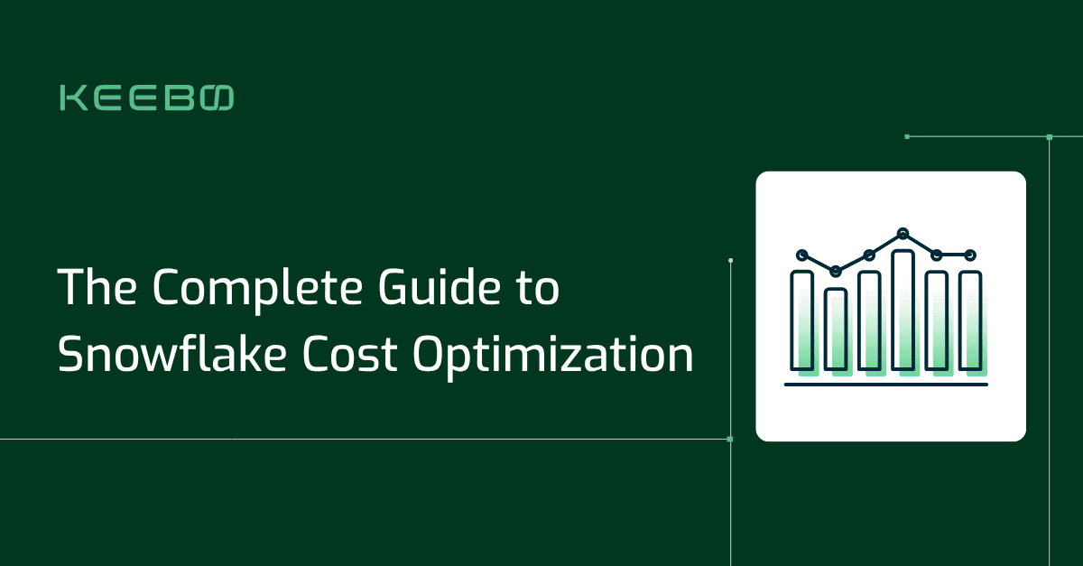 Snowflake cost optimization guide with analytics chart and Keebo branding.
