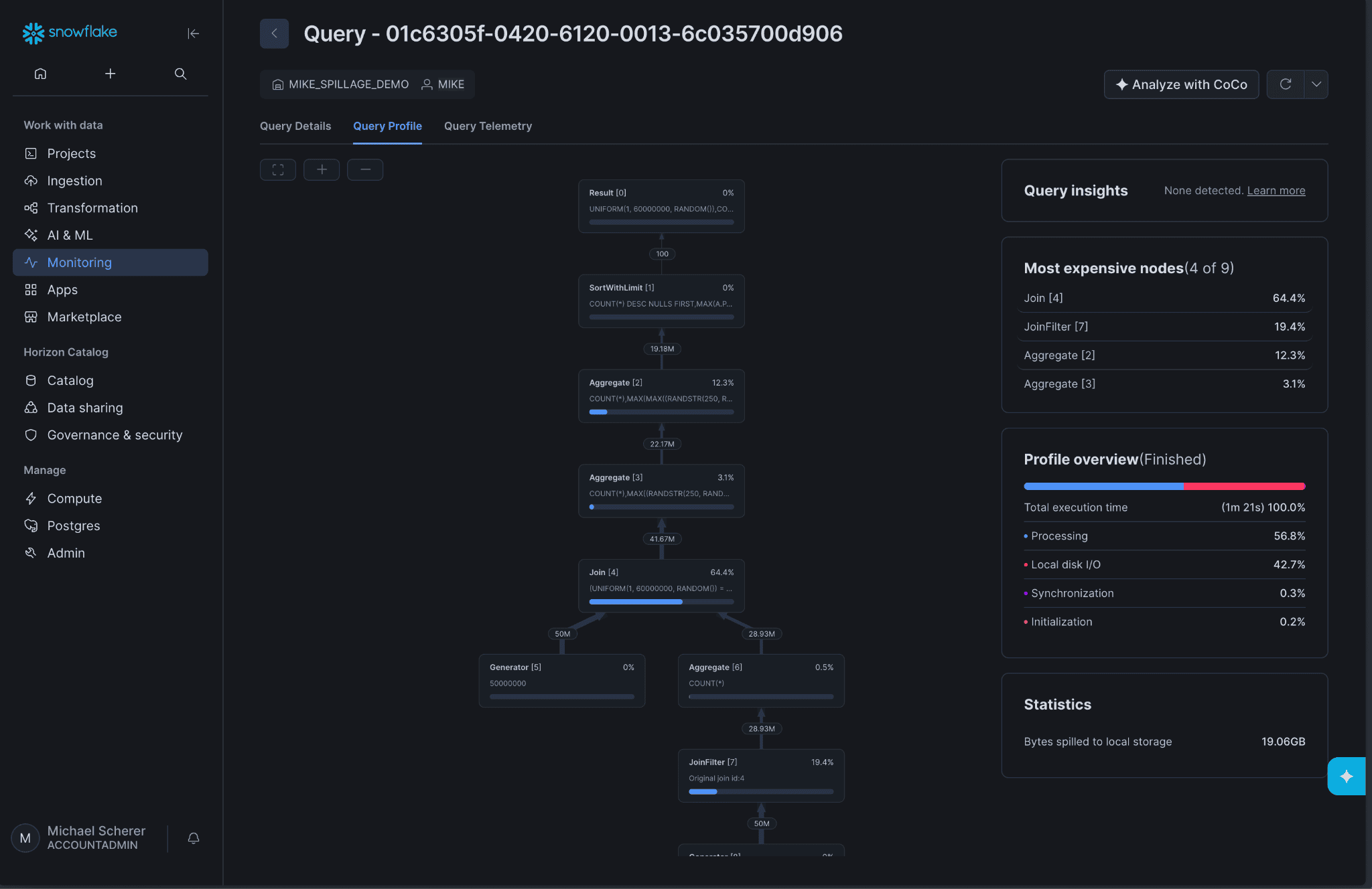 Keebo | Snowflake Query Profile: An Autopsy for Slow Queries Snowflake Query Profile: Profile Overview pane screenshot